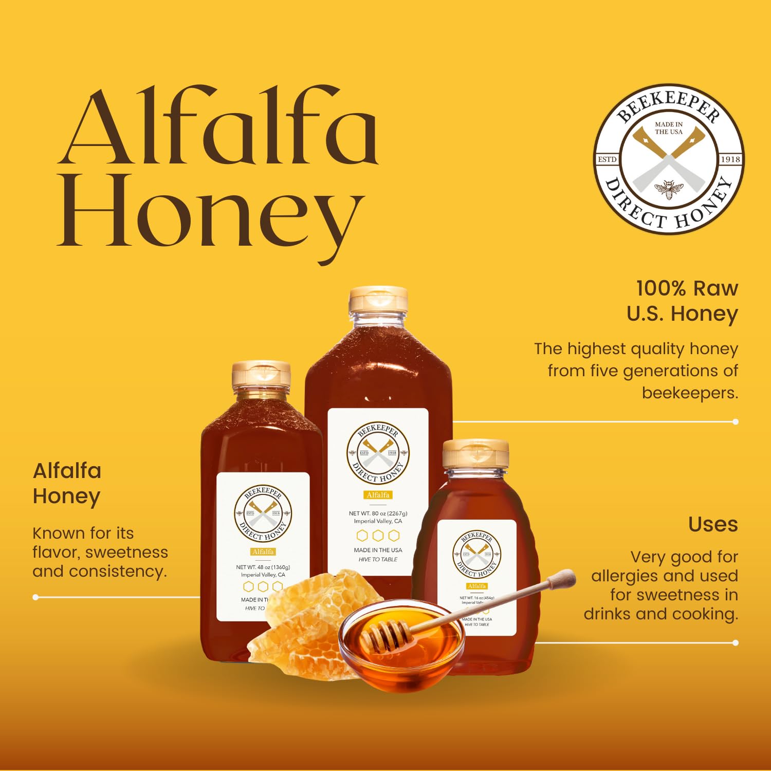 Beekeeper Direct Unfiltered Honey - Real Raw Alfalfa Honey - All Natural Non-GMO Pure Gourmet Honey - Local California Honey (5lbs Squeeze Bottle) - Image 2