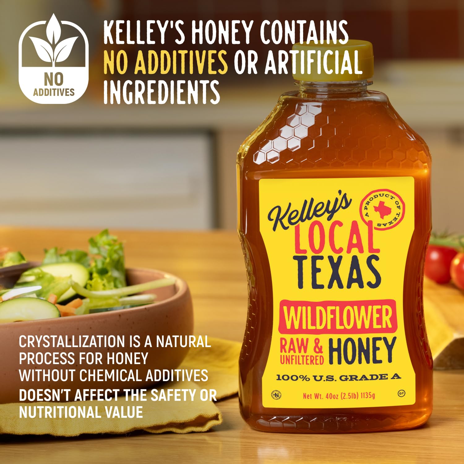 Kelley's Local Texas Honey – Wildflower, 40 oz – 100% Pure, Raw & Unfiltered – All-Natural American Honey for Tea, Baking, Yogurt, Toast & BBQ - Image 6