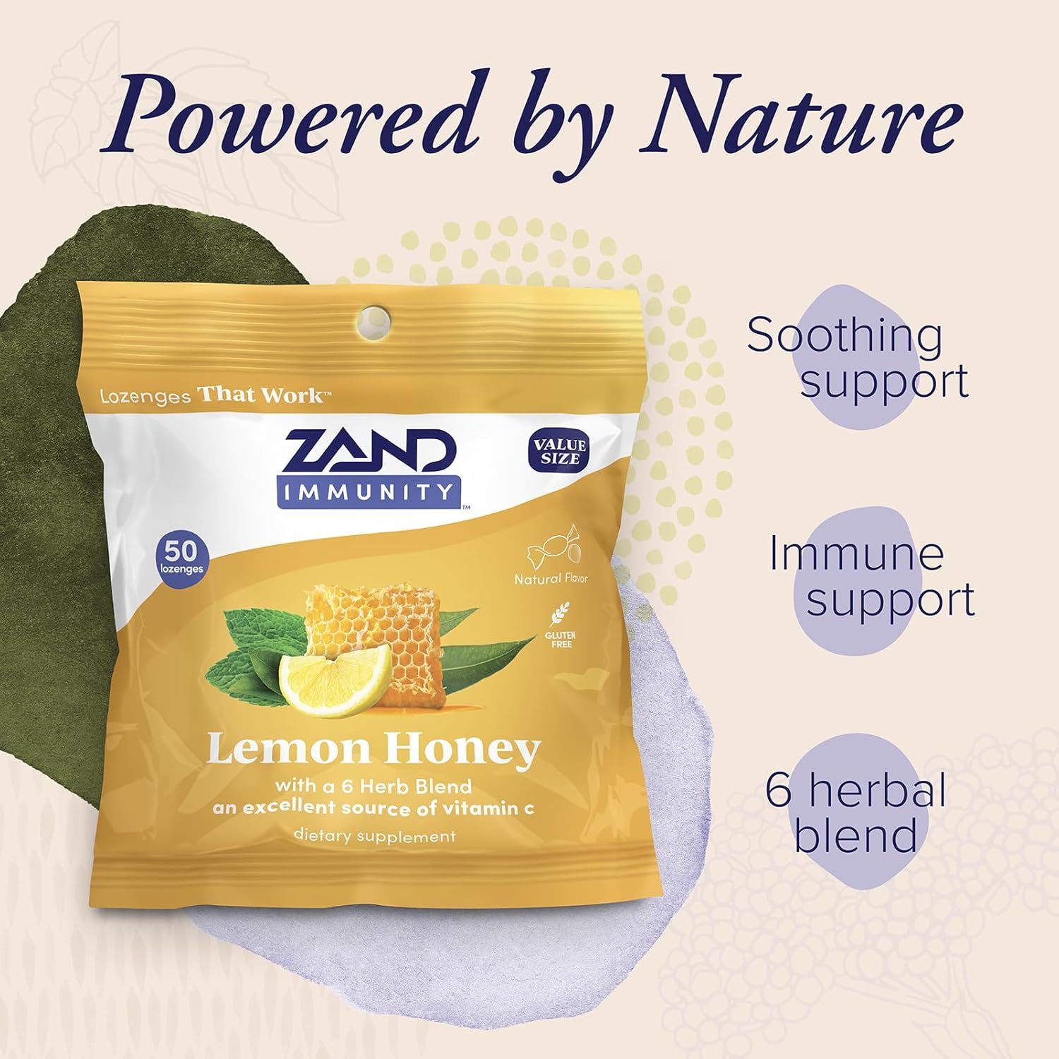 ZAND Immunity Lemon Honey Throat Lozenges 2 Pack with Vitamin C, Organic Honey - Good-for-You Dry Mouth Lozenges - Immune Support Supplement - Natural Flavor, Vegetarian, Gluten Free, 50ct ea - Image 3