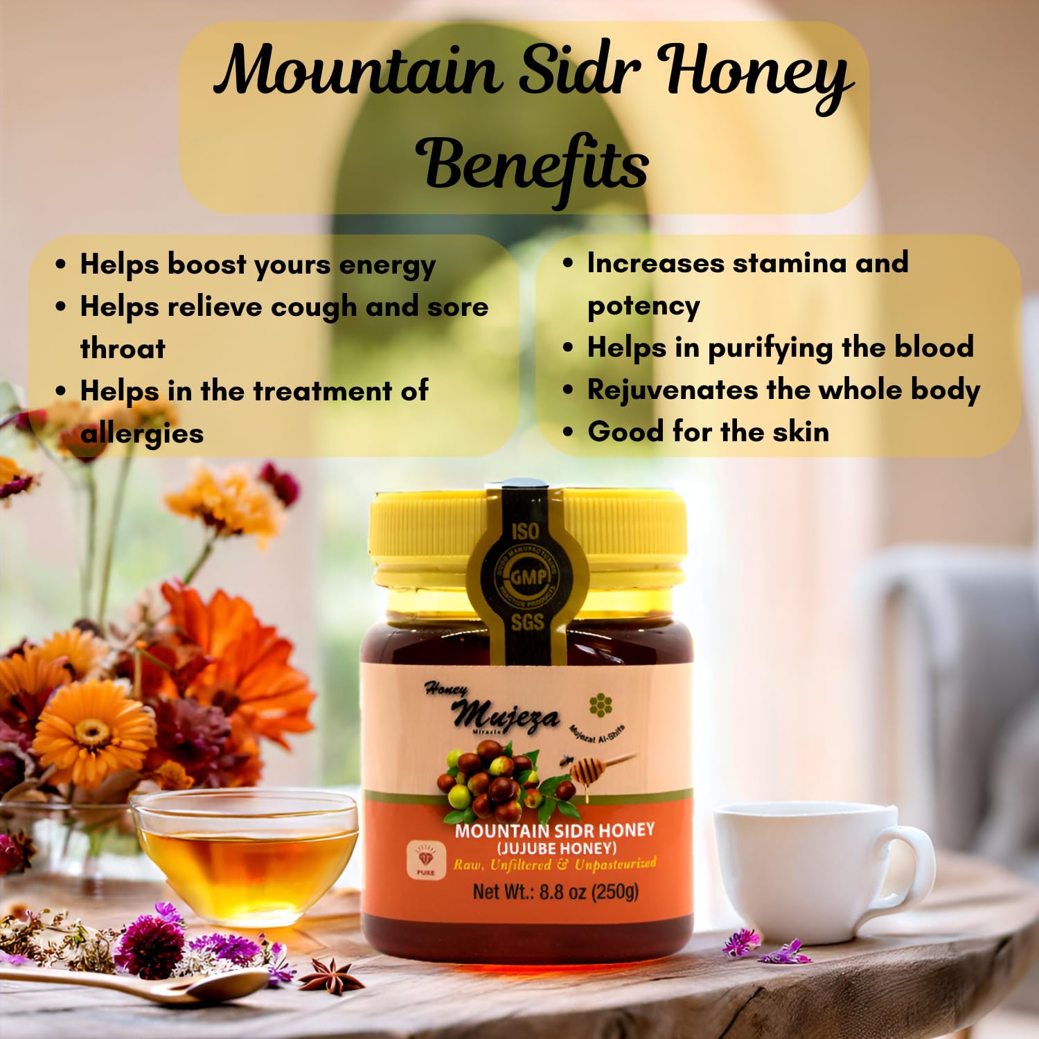 Authentic Mountain Sidr Honey – Jujube Honey, Supports Mental Health, Memory and Cognition, 100% Natural, Raw Liquid Honey, Gluten Free (250g/ 8.8 oz) - Image 3