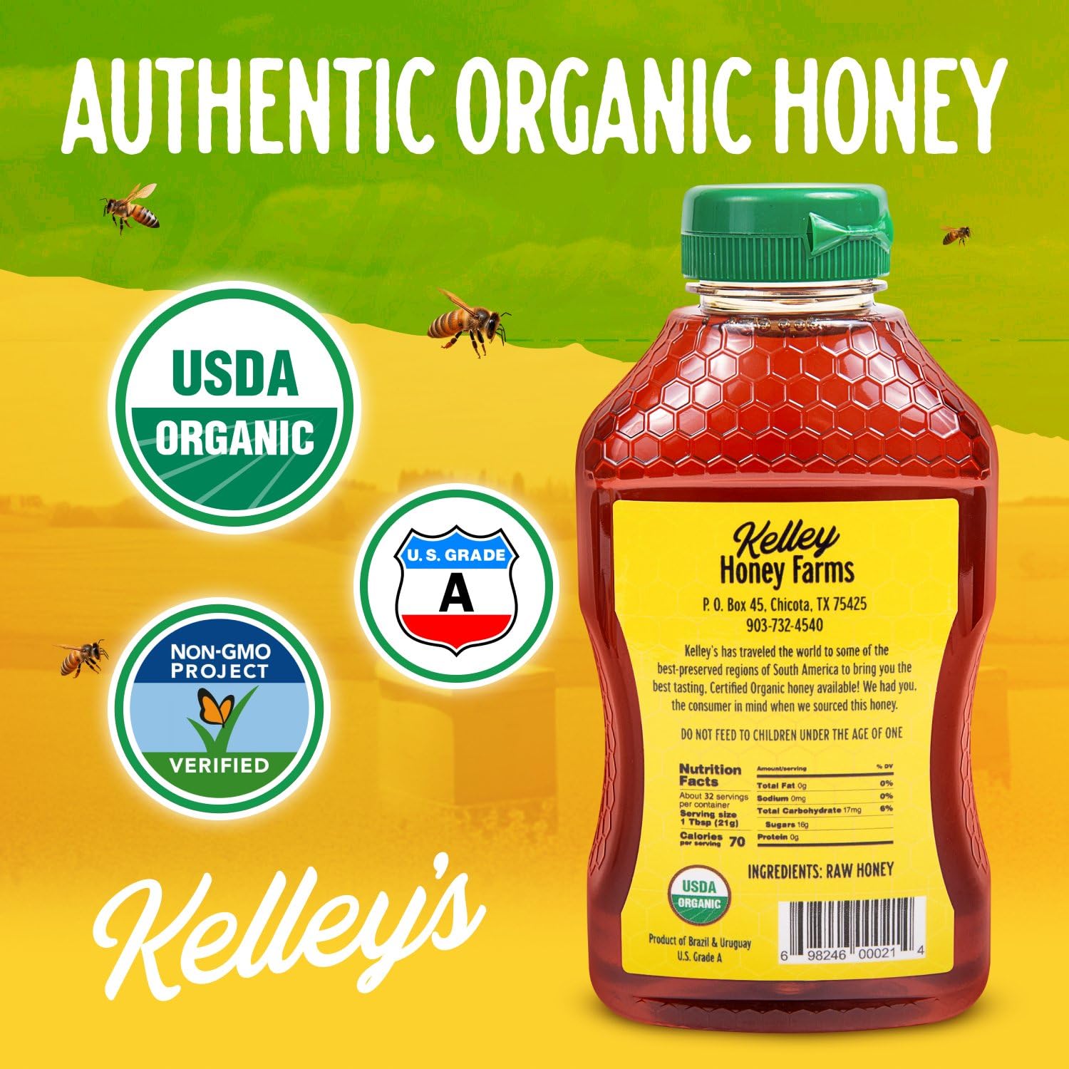 Kelley's 100% Organic Raw & Unfiltered Honey, USDA Certified, 24 Oz – All Natural, Flavor-Rich Honey for Fruits, Yogurt, Smoothies, Acai Bowls, Tea – Natural Sugar Substitute - Image 7