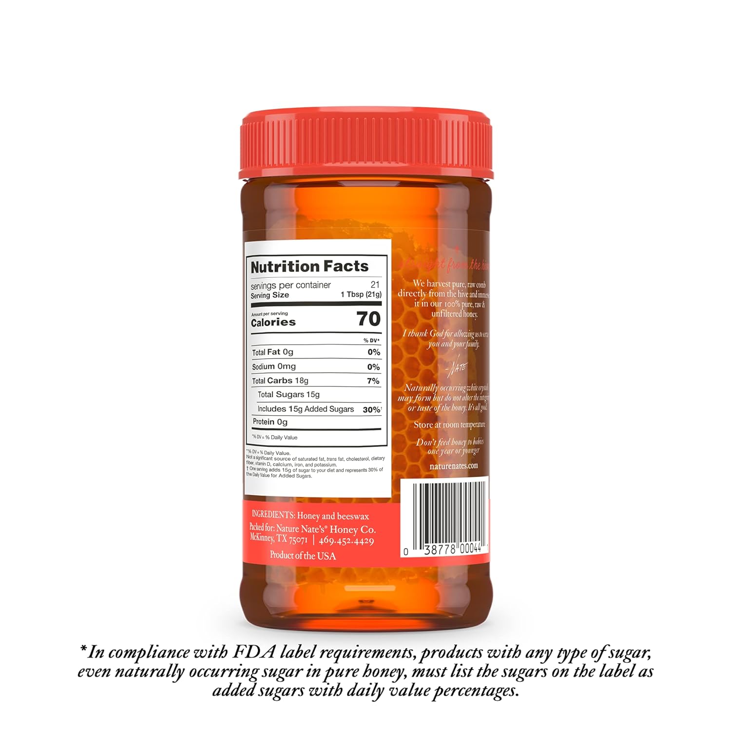 Nate's 100% Pure Raw & Unfiltered Honey and Comb - 16oz. Jar (Pack of 2) - Image 2