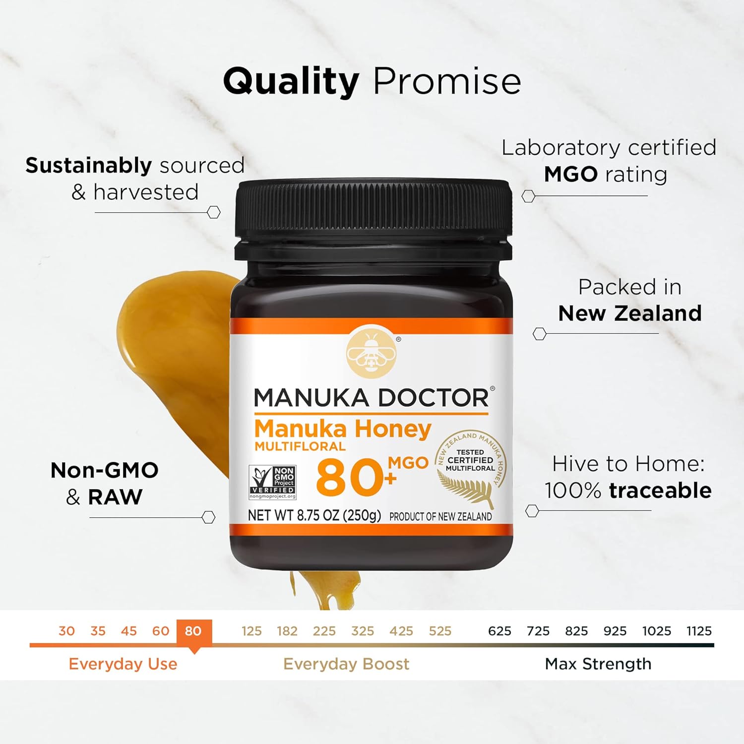 Manuka Doctor - MGO 80+ Manuka Honey Multifloral, 100% Pure New Zealand Honey. Certified. Guaranteed. Raw. Non-GMO (8.75oz) - Image 3
