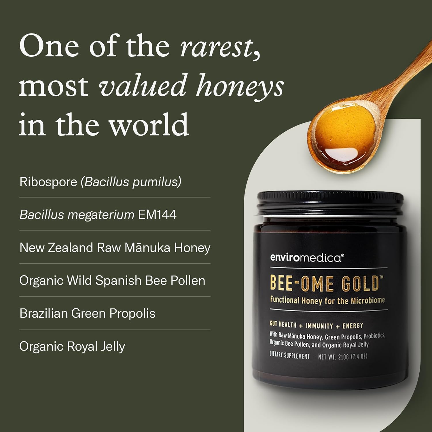 Bee-Ome Gold by Enviromedica - Unpasteurized Raw Manuka Honey with Probiotics, Royal Jelly, Bee Pollen & Propolis, Functional Superfood Honey, 7.4oz - Image 4