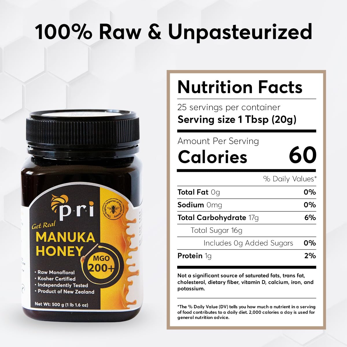 P.R.I Manuka Honey MGO 200+, Monofloral Raw New Zealand Honey, Cool‑Processed & 100% Traceable (500g/1.1lb) - Image 6
