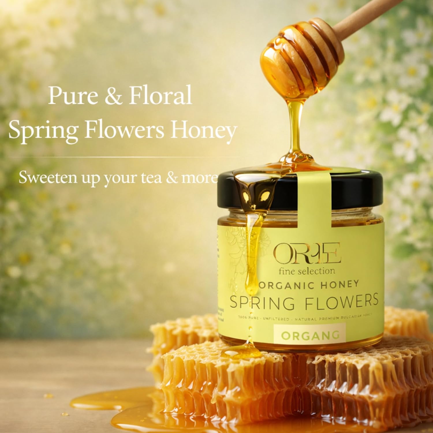 ORPHE Organic Raw Spring Flower Honey, Creamed – Unheated & Unfiltered Wildflower Blossom Honey with Natural Pollen – Smooth Spreadable Premium Packaging, 9oz Glass Jar - Image 6