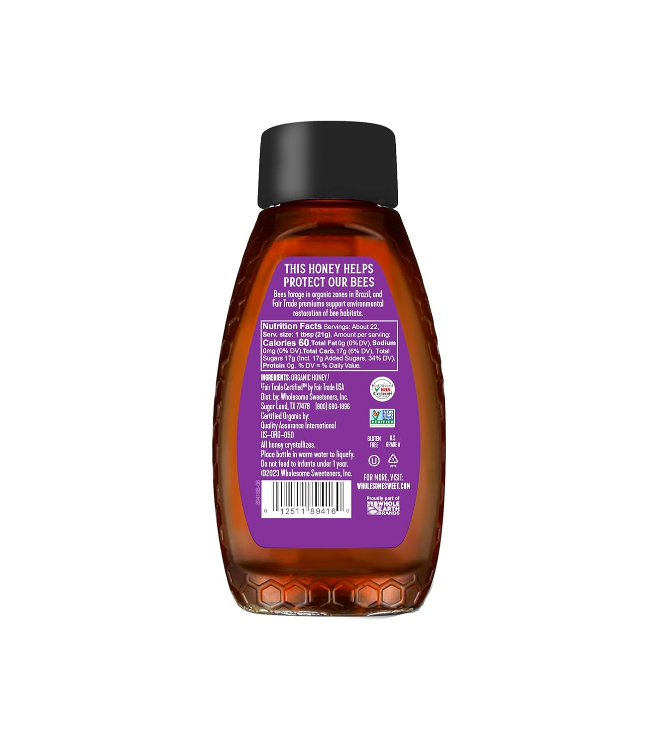 Wholesome Sweeteners 16-Ounce Organic Raw Unfiltered Honey Bottle, 100% Pure, Fair Trade Certified, Non GMO Project Verified, & Gluten Free, 1 Pack - Image 2
