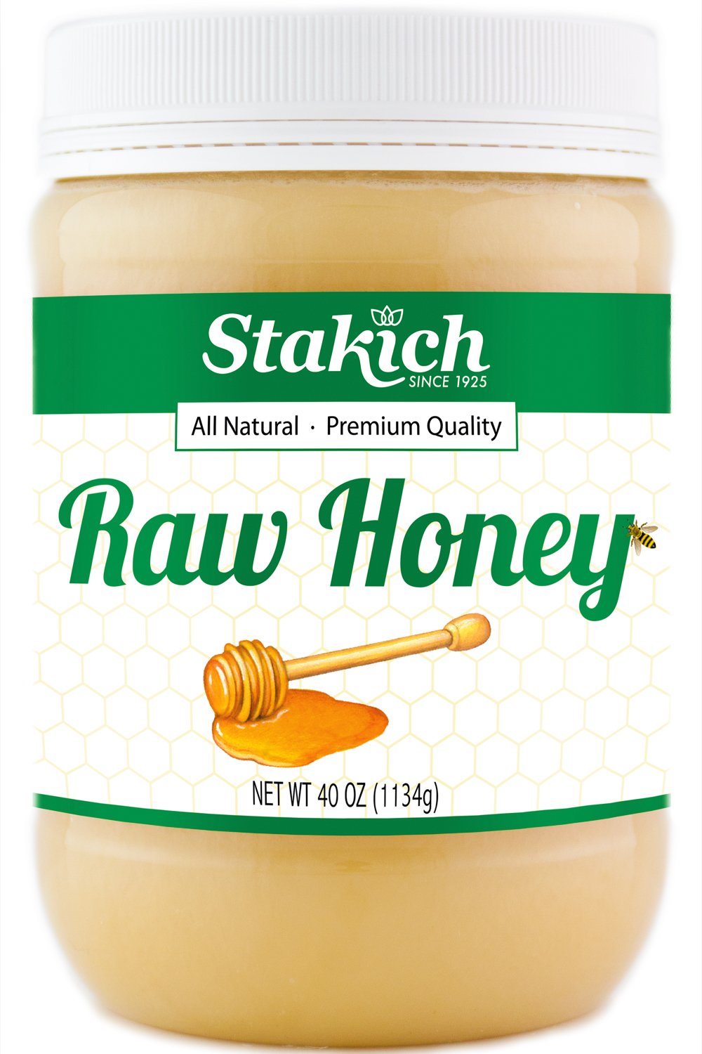 Stakich Raw Honey - Pure, Unprocessed, Unheated, Kosher - 40 Ounce
