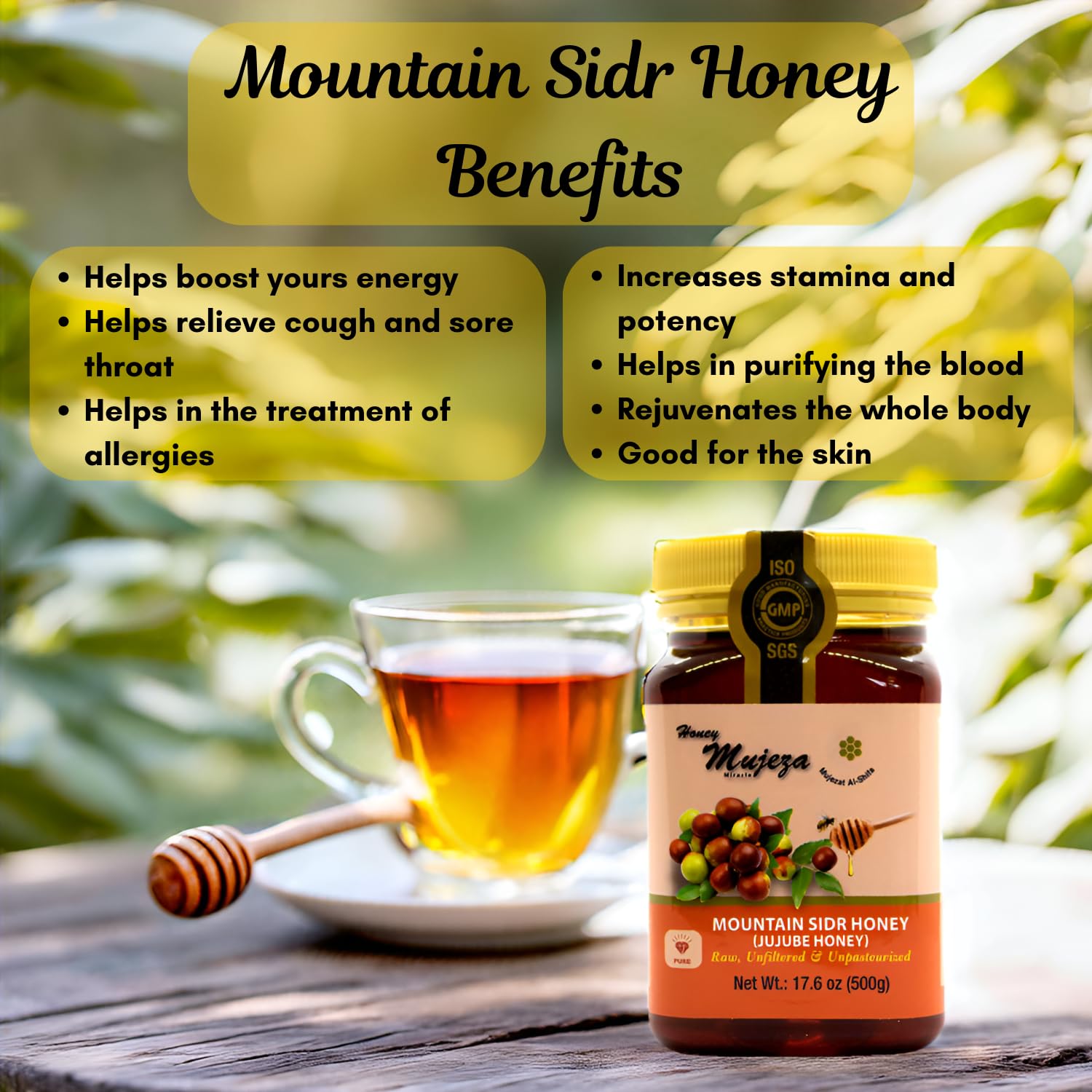 Authentic Mountain Sidr Honey – Jujube Honey, Supports Mental Health, Memory and Cognition, 100% Natural, Raw Liquid Honey, Gluten Free (500g / 17.6oz) - Image 3