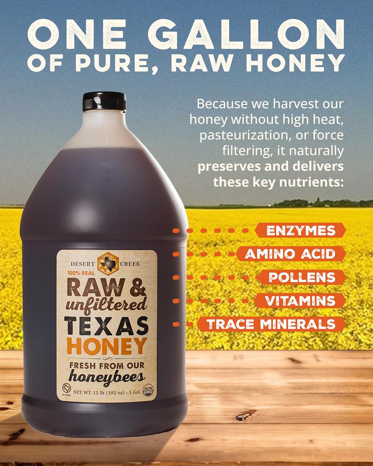 Desert Creek Honey - 100% Unfiltered, Pure, Raw Honey from Texas - Natural Sugar Substitute - One Gallon of Bulk Unprocessed, Unpasteurized American Honey - Harvested by Our Own Beekeepers - Image 5