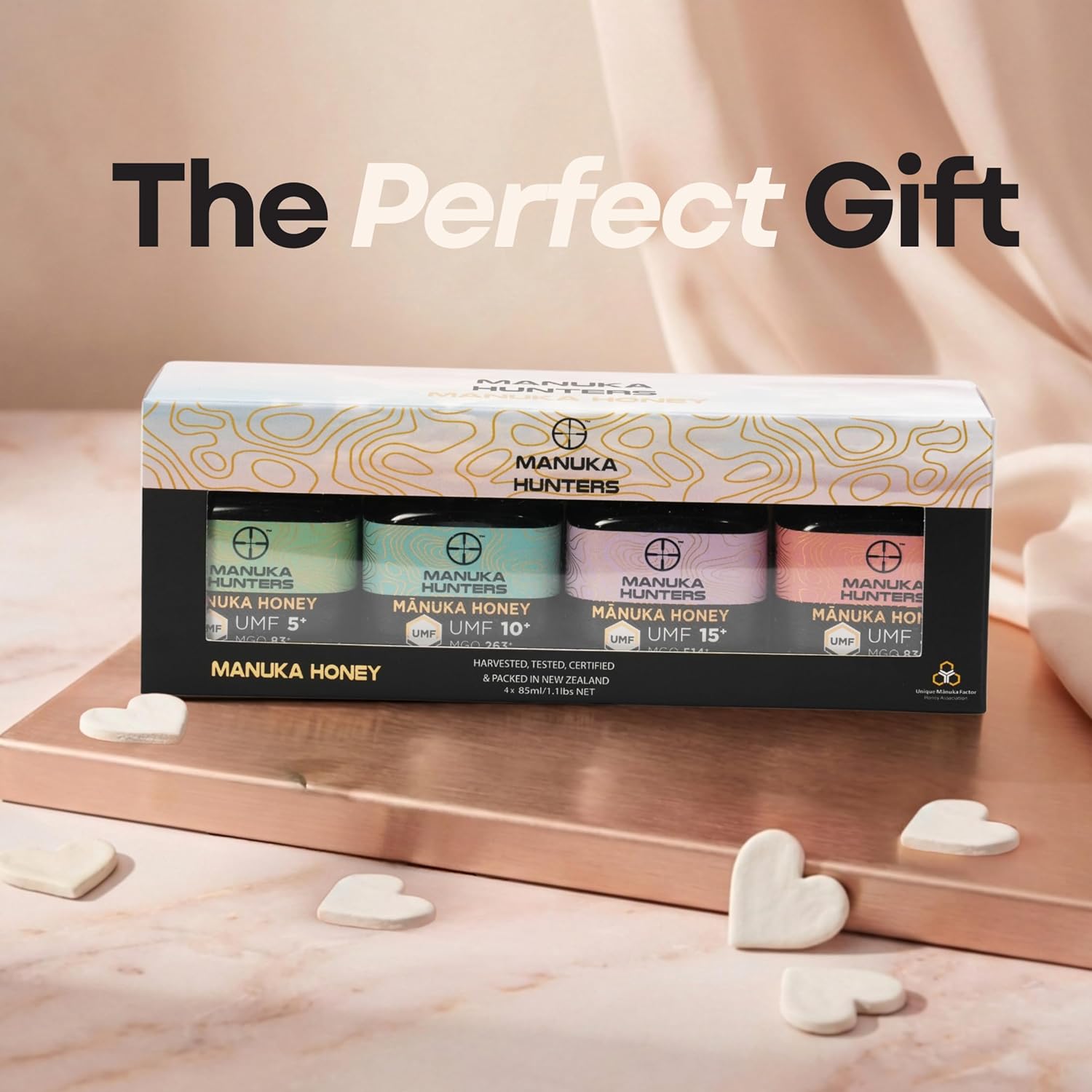 Manuka Hunters Raw New Zealand Honey Gift Set 4-Pack Honey Sampler with UMF 5+,10+,15+,20+ (125g = 85ml Each) – 100% Pure Natural Sweetener - Ideal for Tea, Coffee, Smoothies, Baking - Sustainable - Image 2