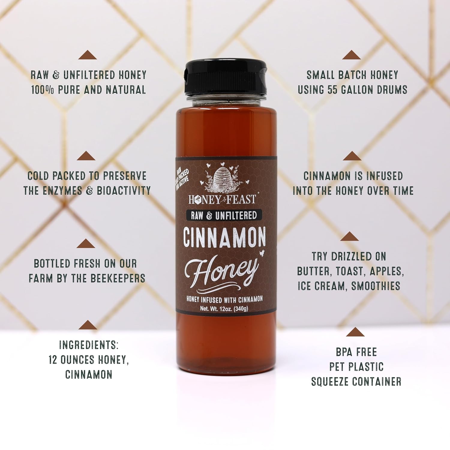 HONEY FEAST Organic Cinnamon Honey - Raw and Cold Packed - 12 Ounces - Small Batch Beekeeper Honey - Image 5
