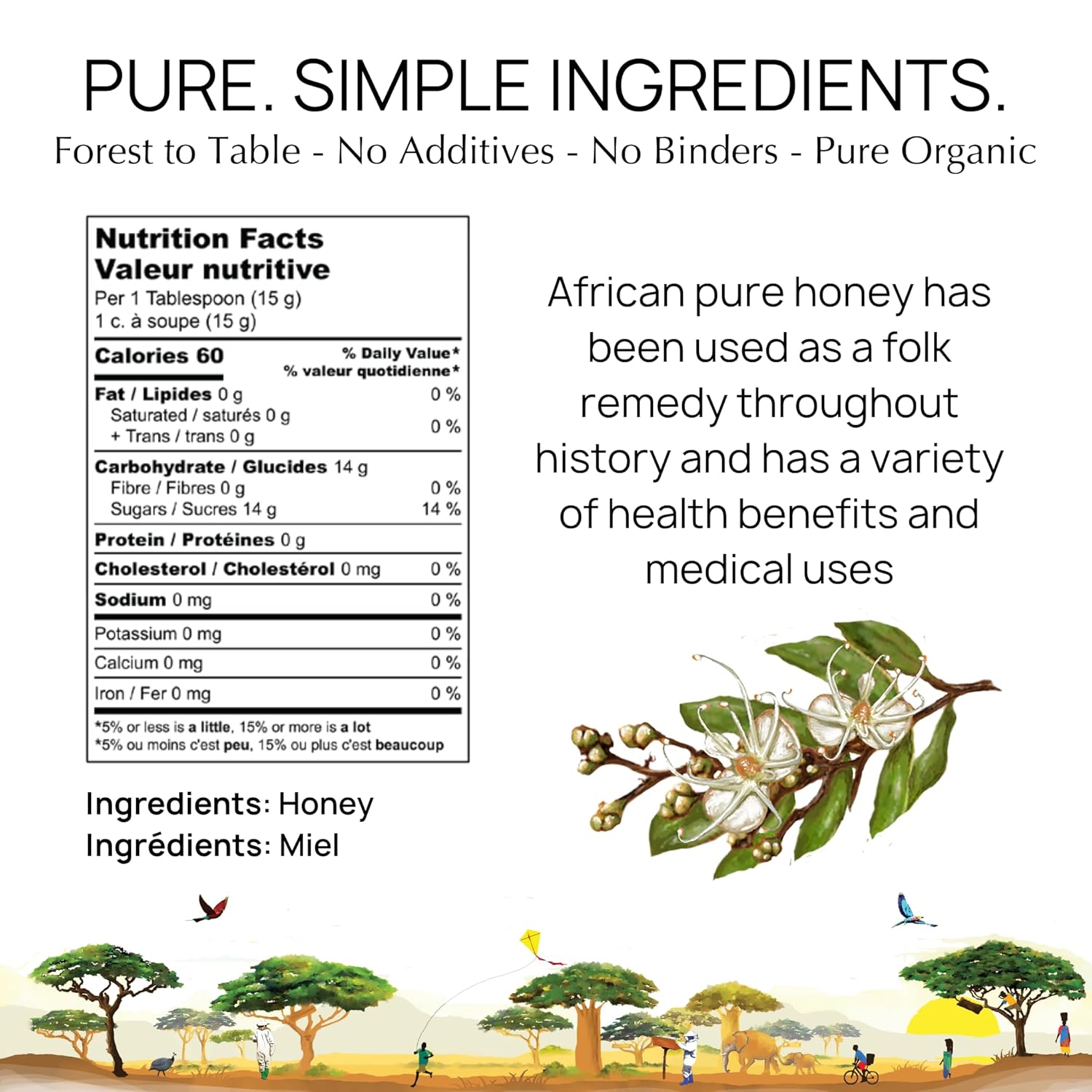 Miombo Blossom Organic Raw Honey in Glass Jar, Multifloral Organic Honey Harvested from Wild Raw Honeycomb, Unpasteurized Miel Cruda, 12.35oz - Image 2