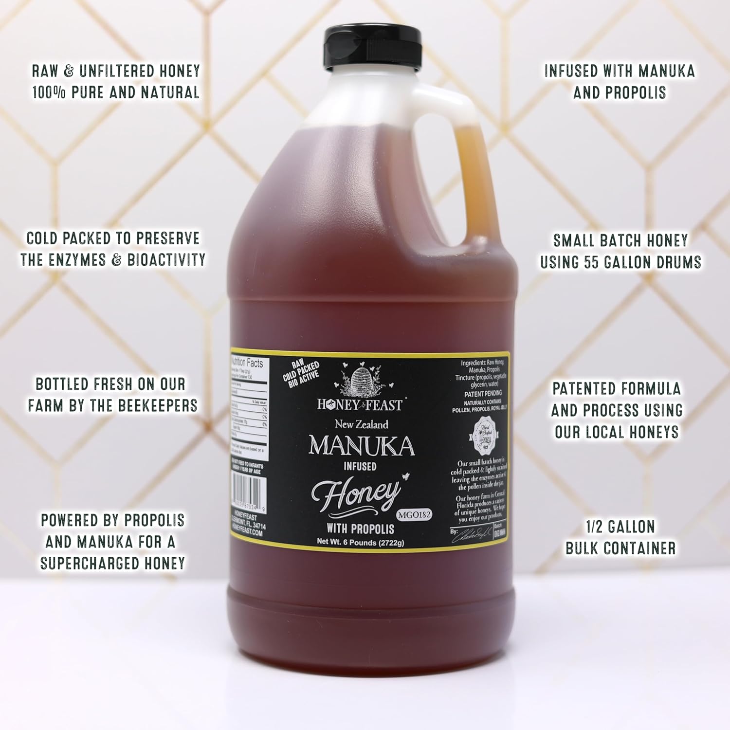HONEY FEAST 6 Pounds Propolis Infused Raw Manuka Honey | New Zealand Manuka Blend with Propolis | MGO182 | Patent Pending Formula - Image 7