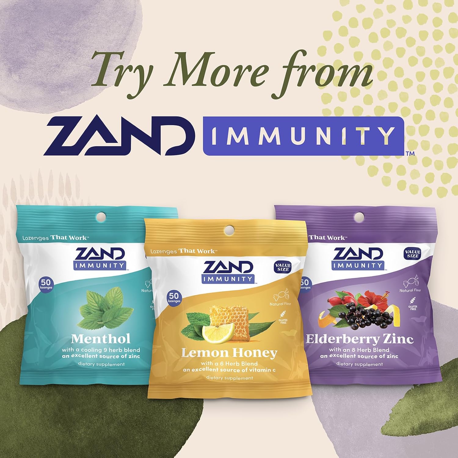 ZAND Immunity Lemon Honey Throat Lozenges 2 Pack with Vitamin C, Organic Honey - Good-for-You Dry Mouth Lozenges - Immune Support Supplement - Natural Flavor, Vegetarian, Gluten Free, 50ct ea - Image 5