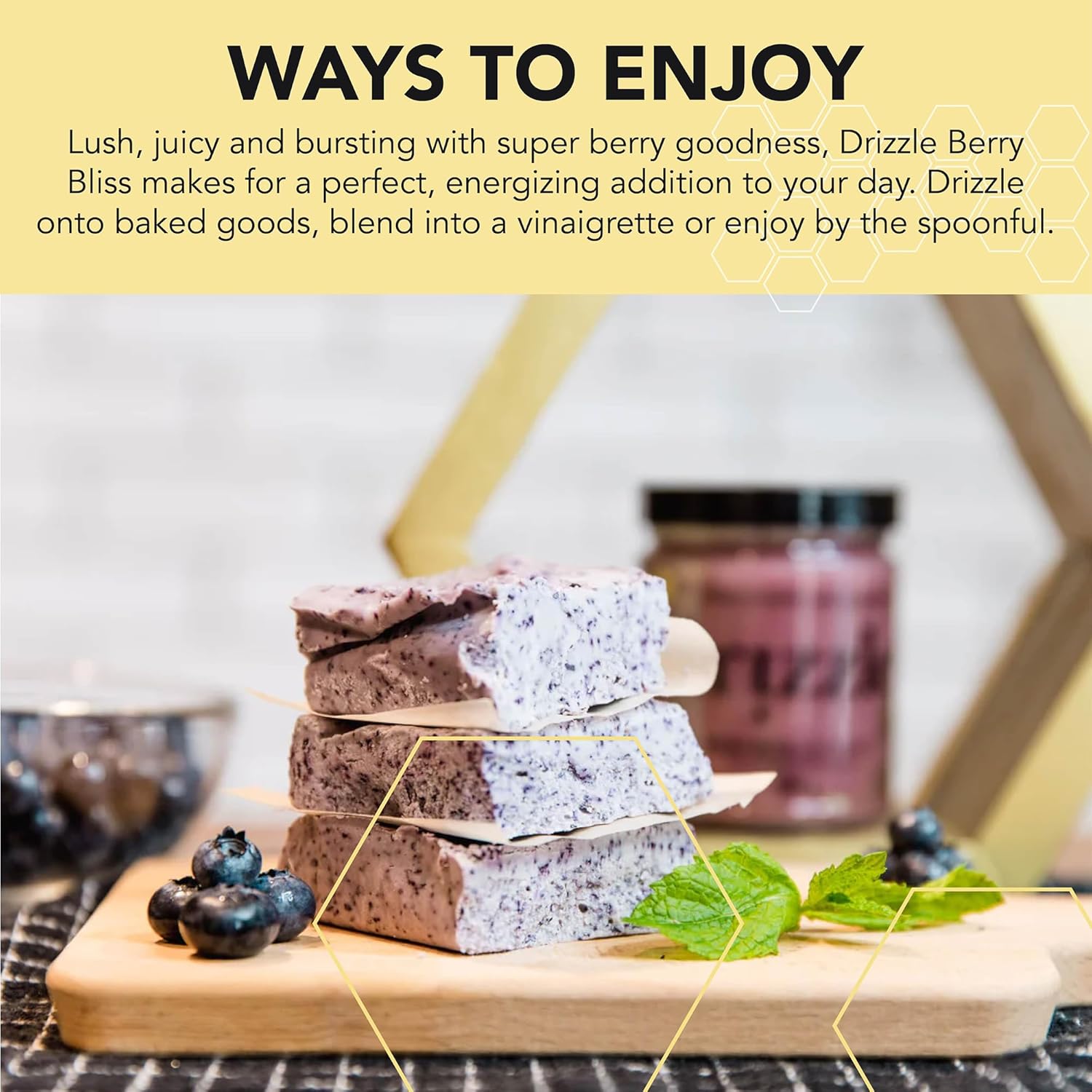 Drizzle Berry Bliss Raw Honey - All Natural Pure Raw Honey with Organic Blueberry, Unfiltered & Unheated, Use in Tea & Coffee, Sugar Substitute, Certified Kosher - 13.2 oz Jar (375 g) - Image 5