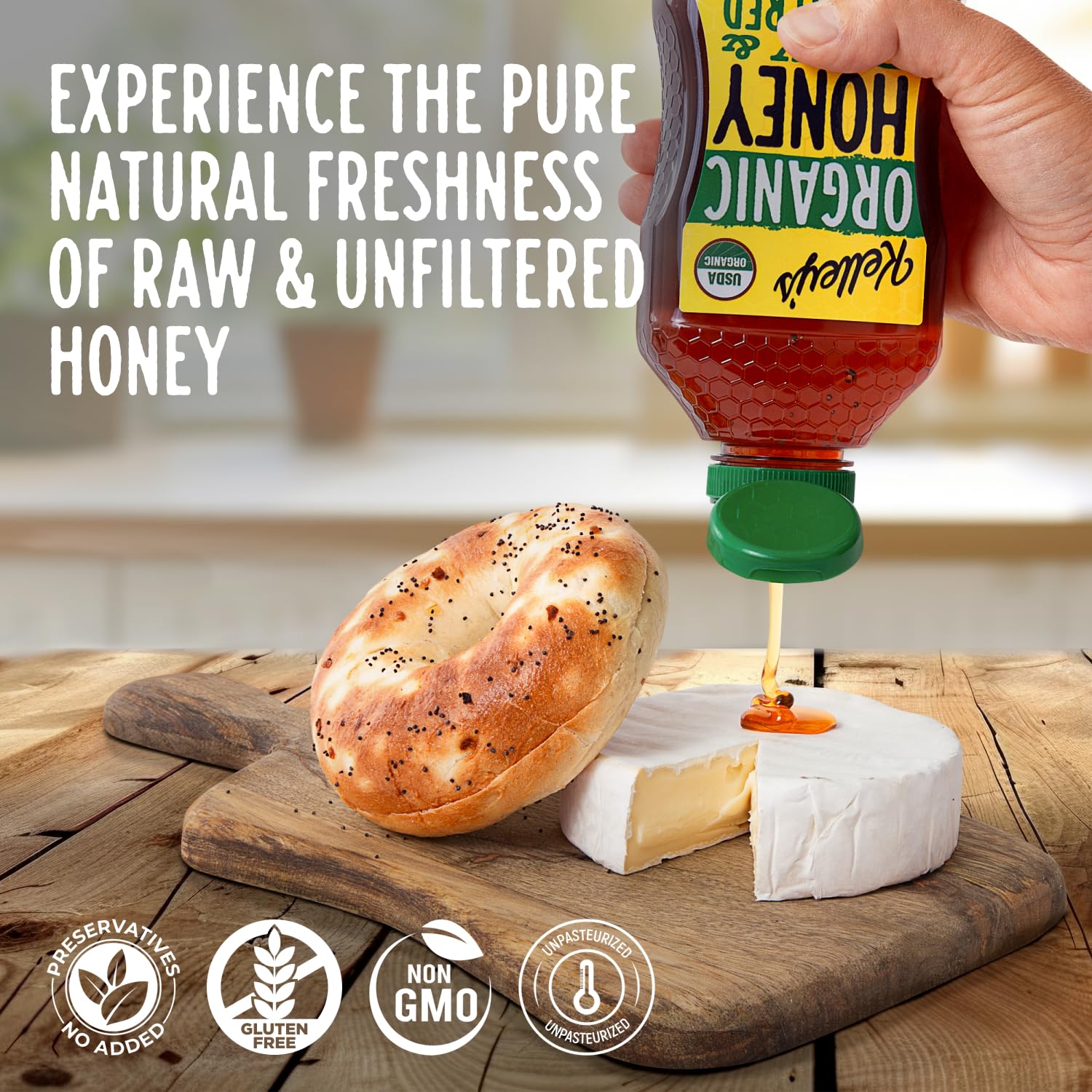 Kelley's 100% Organic Raw & Unfiltered Honey, USDA Certified, 24 Oz – All Natural, Flavor-Rich Honey for Fruits, Yogurt, Smoothies, Acai Bowls, Tea – Natural Sugar Substitute - Image 2