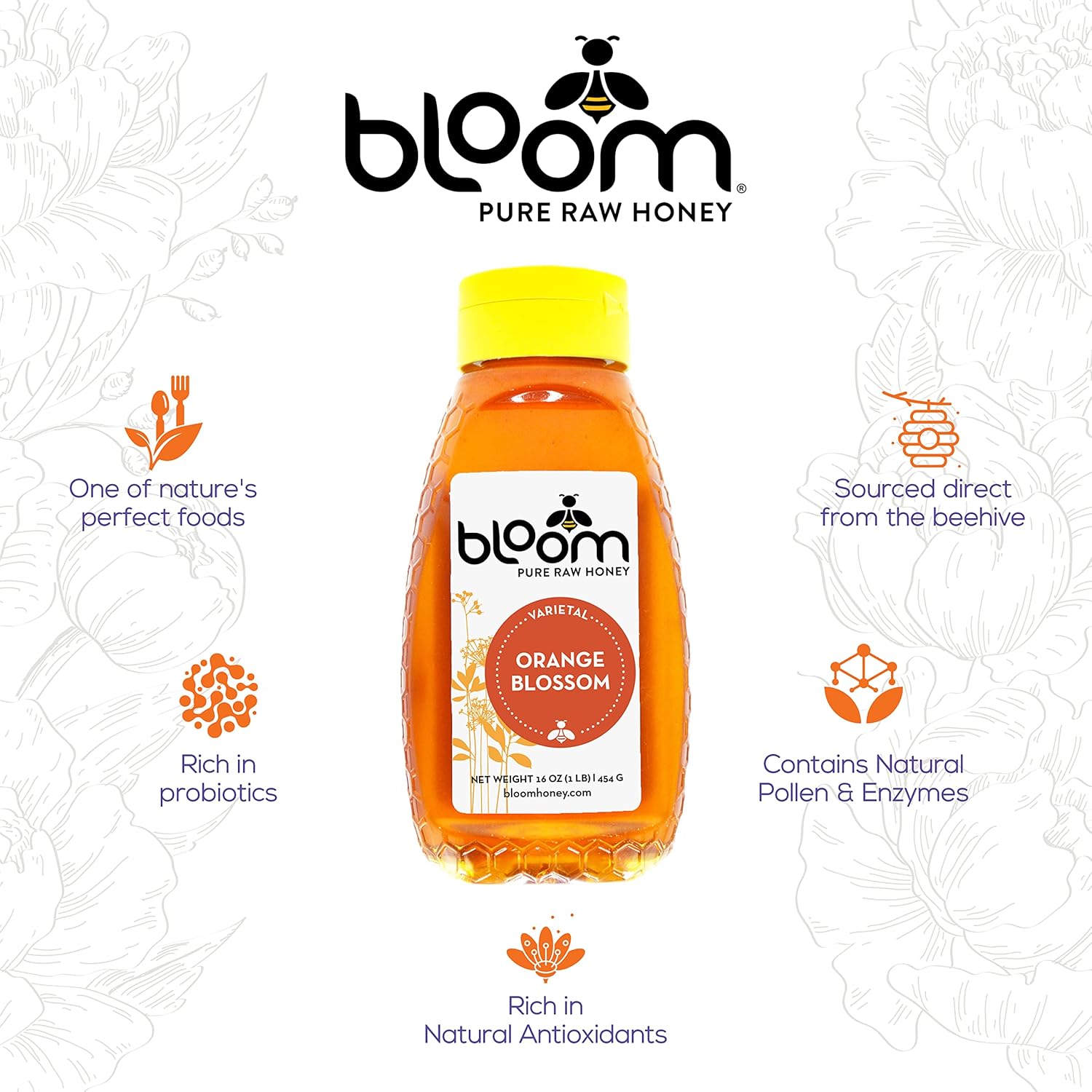 Bloom Honey 100% Pure Honey Raw Unfiltered and Unpasteurized Raw Honey - 16oz Orange Blossom - Image 2