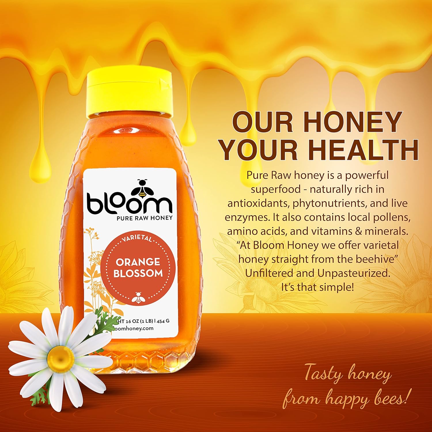 Bloom Honey 100% Pure Honey Raw Unfiltered and Unpasteurized Raw Honey - 16oz Orange Blossom - Image 8