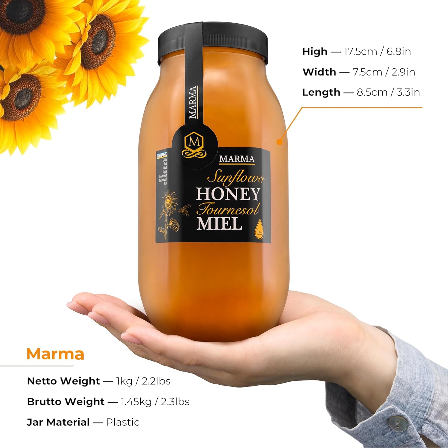 HONIGMA® Marma Sunflower Honey | Authentic Raw Honey from Ukraine | 100% Pure, Unpasteurized & Fully Crystallized | 1000g/35.2oz | Naturally Solid Texture | Pack of 4 - Image 3