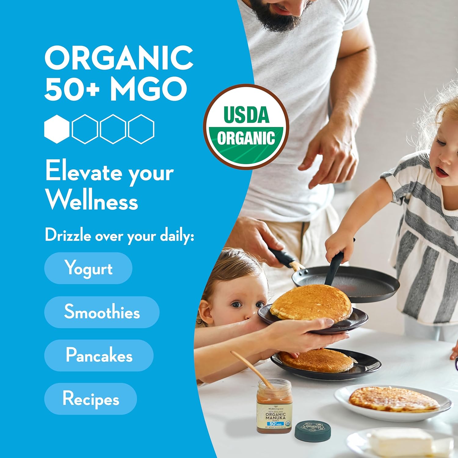 Wedderspoon Raw Premium USDA Certified Organic Manuka Honey, 50+ MGO, 8.8 Oz, Unpasteurized New Zealand Honey, From Our Hives to Your Home - Image 3