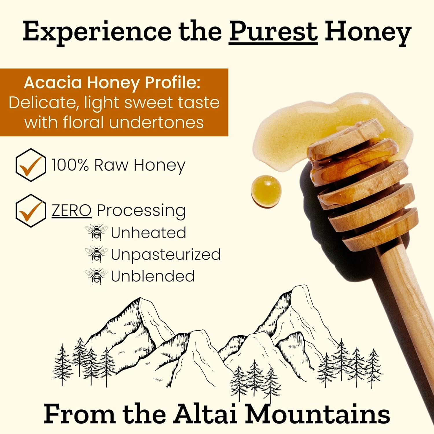 Altay Raw Acacia Honey - 100% Pure, Unfiltered, Unpasteurized, Ethically Sourced - Glass Jar, 908g / 35.2oz - Image 3