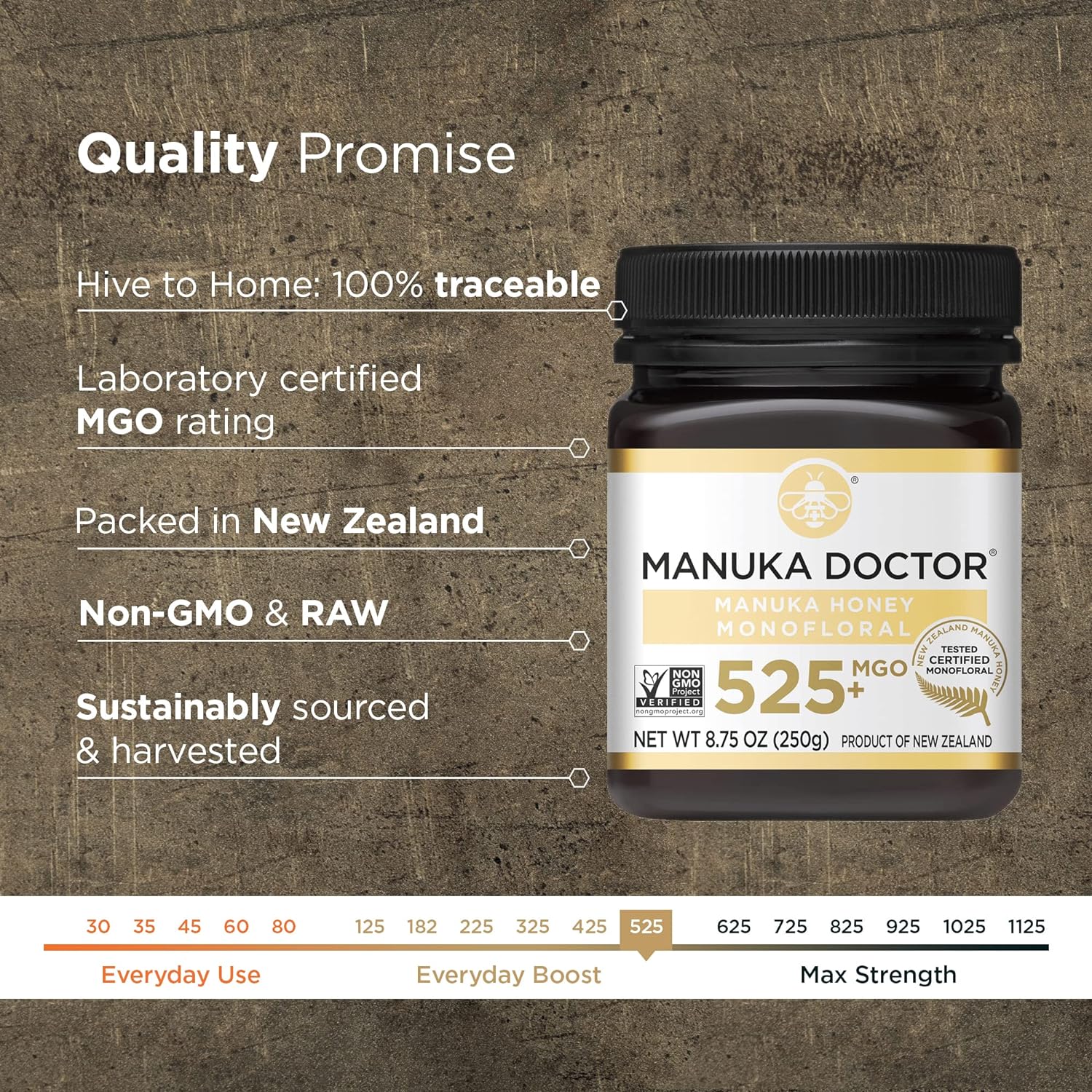 Manuka Doctor - MGO 525+ Manuka Honey Monofloral, 100% Pure New Zealand Honey. Certified. Guaranteed. Raw. Non-GMO (8.75 oz) - Image 3