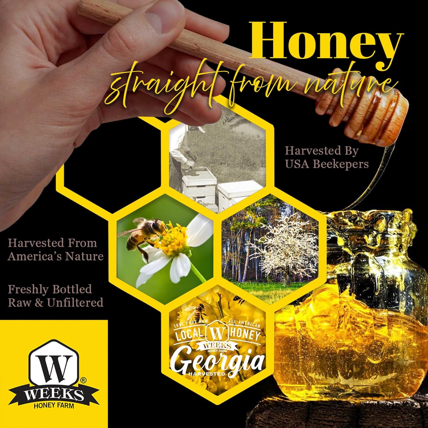 Weeks Raw & Unfiltered Wildflower Honey (16 oz) - Image 5