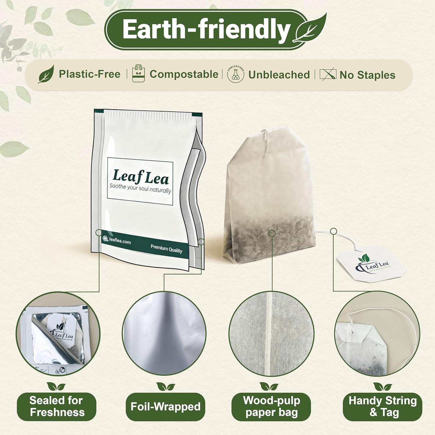 LeafLea 40 Turmeric Ginger Cinnamon Tea Bags, 100% Natural Ingredients Herbal Tea, Turmeric Ginger Herbal Blend for Wellness, Vegan, No Sugar, Caffeine-Free, Individually Wrapped for Freshness - Image 5