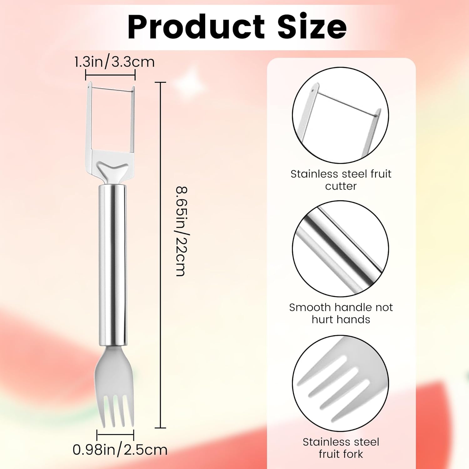2-in-1 Stainless Steel Fruit Cutter, 2026 New Watermelon Fork Slicer Tool, Dual Head Watermelon Cutter Knife for Home Kitchen Gadget (3pcs) - Image 2