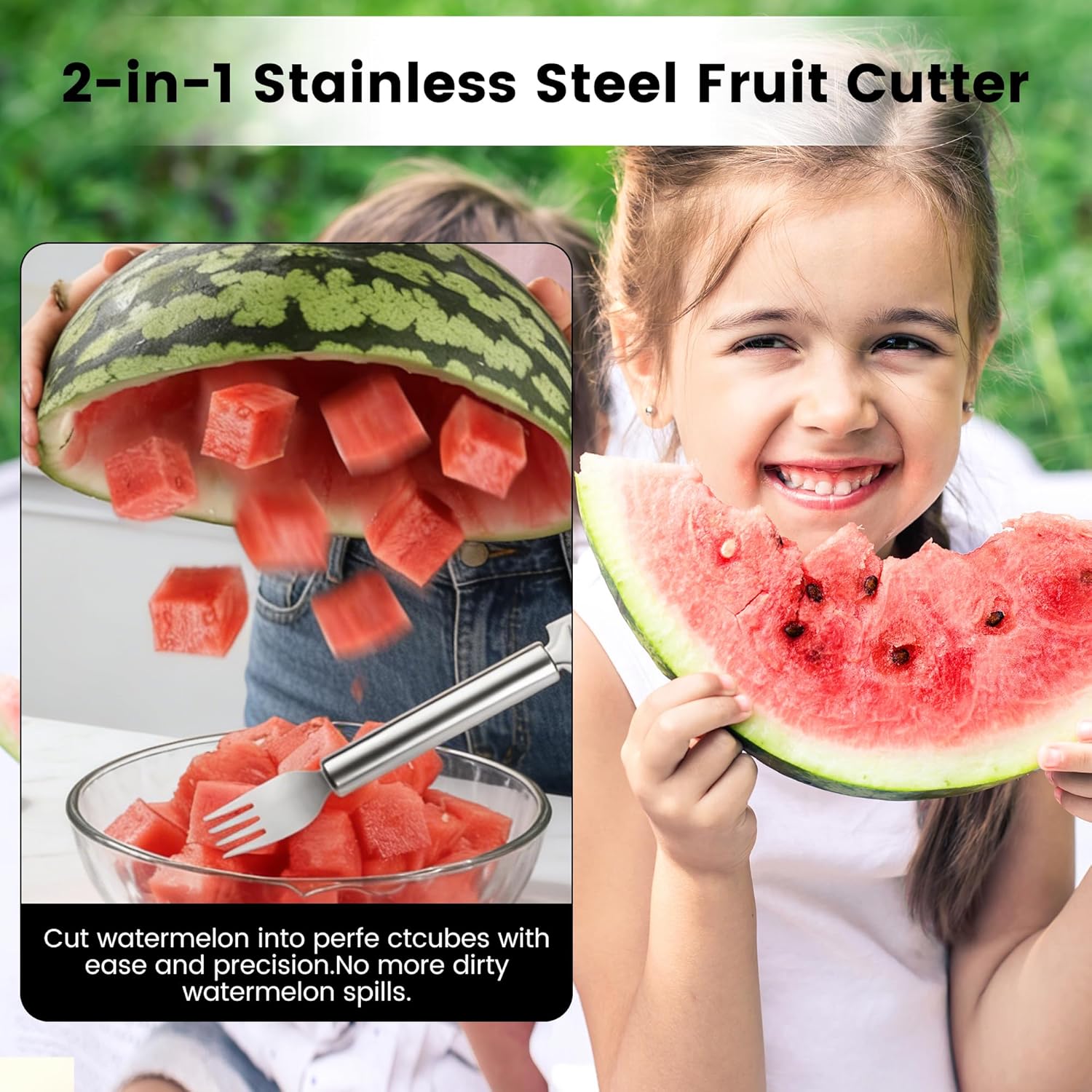 2-in-1 Stainless Steel Fruit Cutter, 2026 New Watermelon Fork Slicer Tool, Dual Head Watermelon Cutter Knife for Home Kitchen Gadget (3pcs) - Image 3