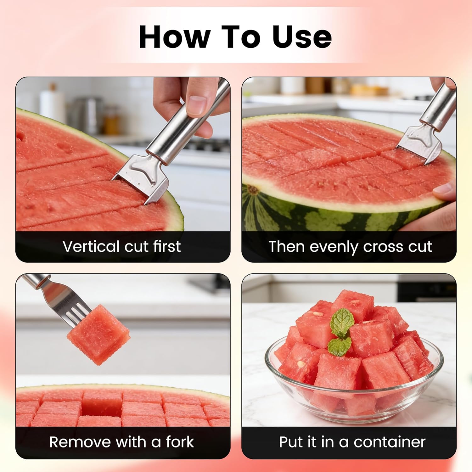 2-in-1 Stainless Steel Fruit Cutter, 2026 New Watermelon Fork Slicer Tool, Dual Head Watermelon Cutter Knife for Home Kitchen Gadget (3pcs) - Image 5