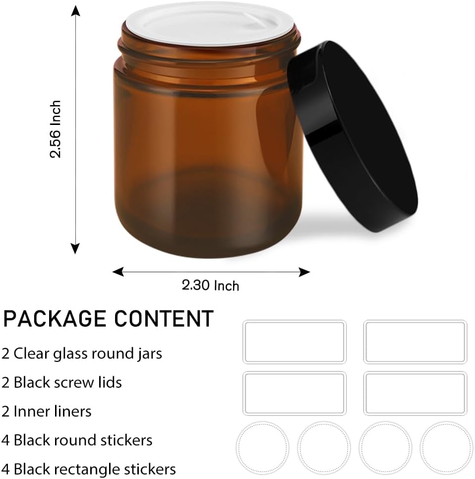 4 oz Glass Jars with Lids, 2 Pack Amber Jars with Lids & Inner Liners, Wide Mouth | Glass Black Mason Jars for Cream, Lotion, Honey, Jam, Jelly | Kitchen & Home - Image 3