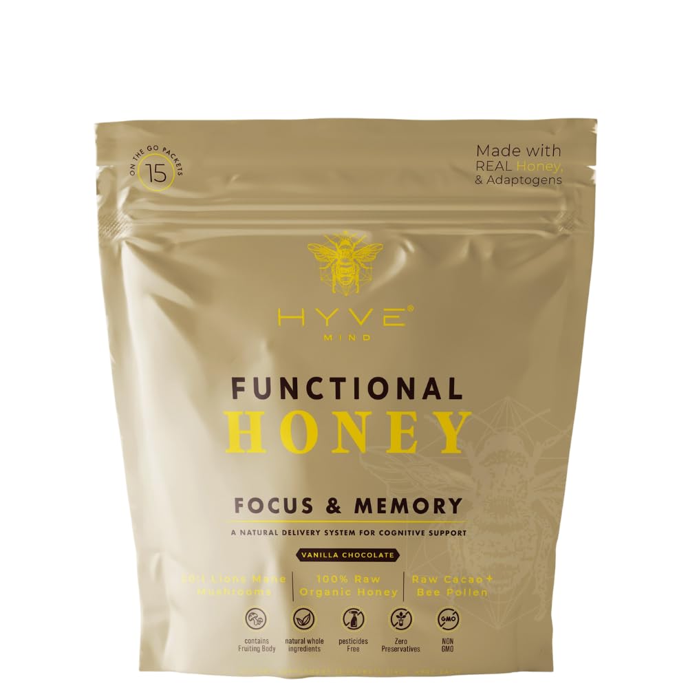 HYVE Mind Functional Honey – Focus & Memory Organic Honey with Lion's Mane Mushrooms, Raw Cacao, Bee Pollen & L-Theanine – Cognitive Support, 15 Packets - Image 7