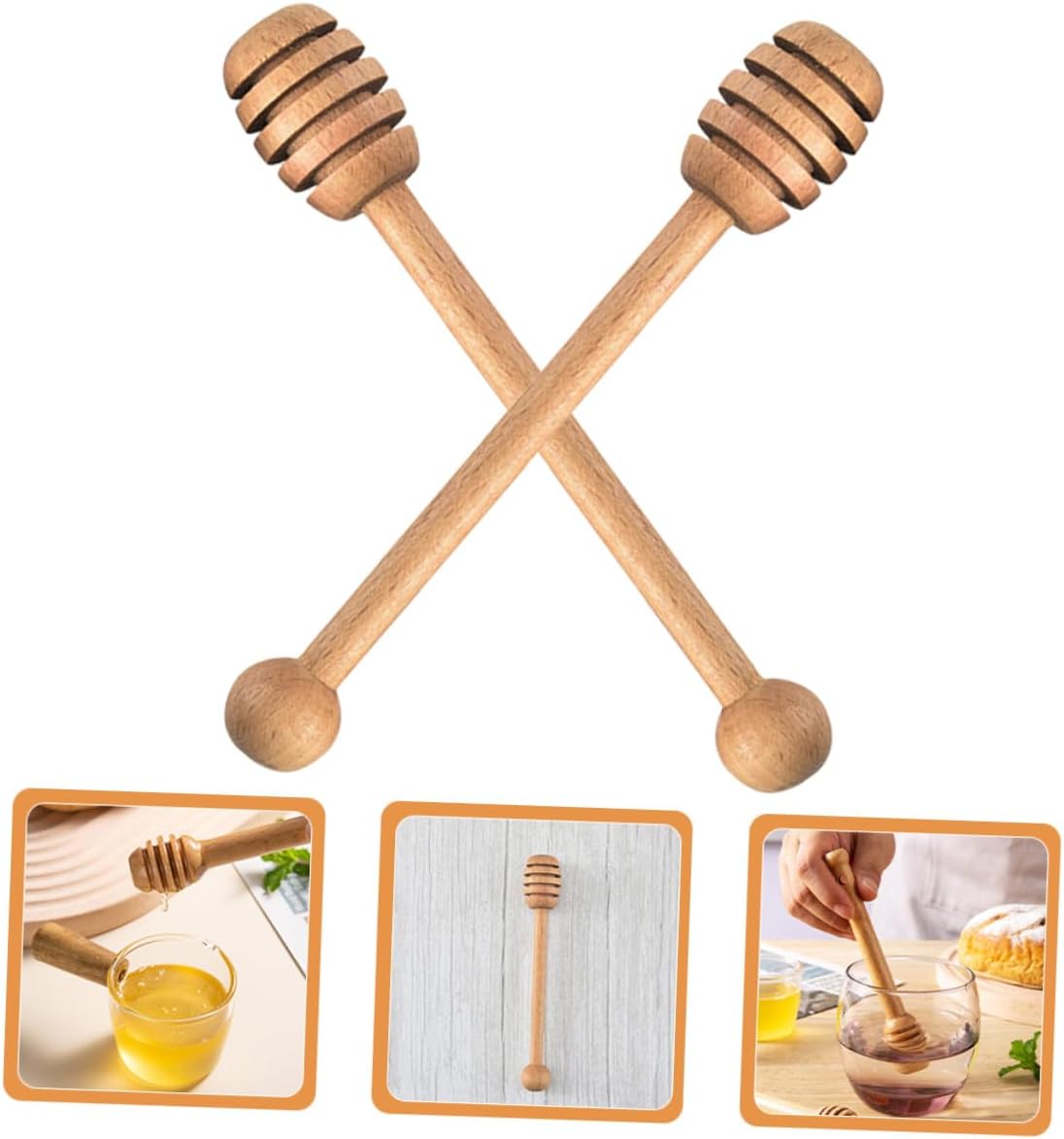 2pcs Wooden Honey Dippers Portable Stirring Sticks for Honey Syrup Jam Mixing for Household Use Easy to Clean - Image 3