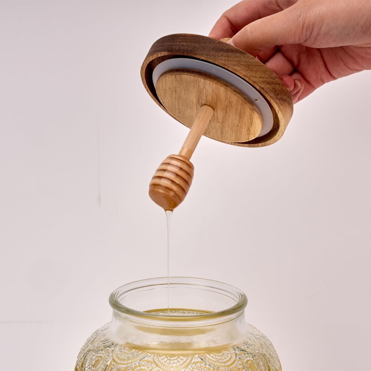 30OZ Honey Jar with Dipper and Lid, Airtight Glass Honey Pot,Honey Dispenser no Drip for Tea Time & Gifting, Elegant Honeycomb Honey Jar - Honey Pot Bottle for Maple Syrup Bee - Image 3