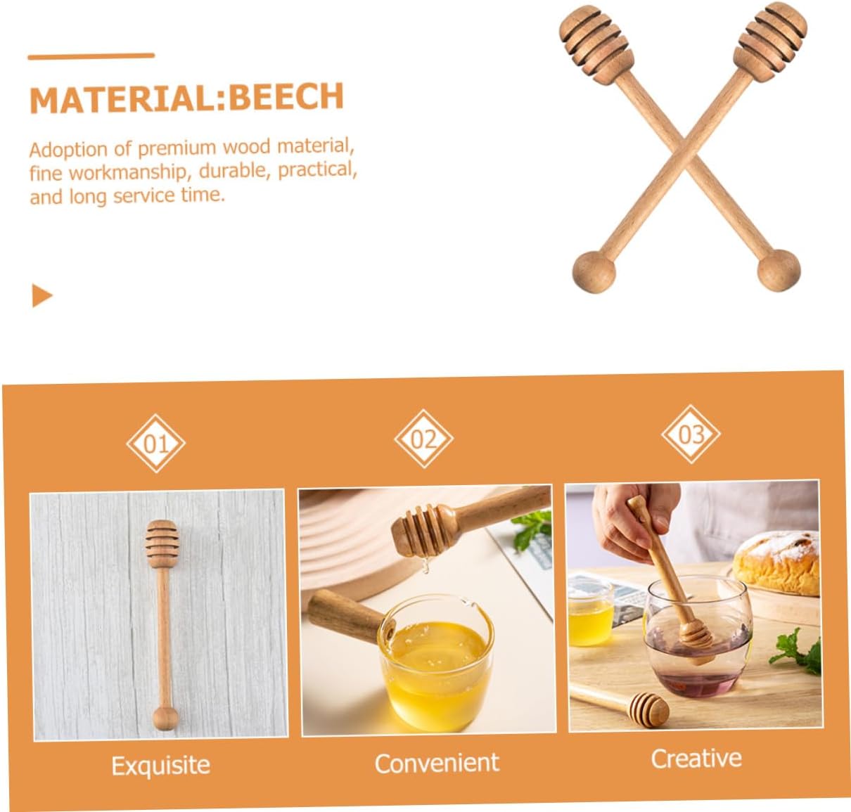 2pcs Wooden Honey Dippers Portable Stirring Sticks for Honey Syrup Jam Mixing for Household Use Easy to Clean - Image 5