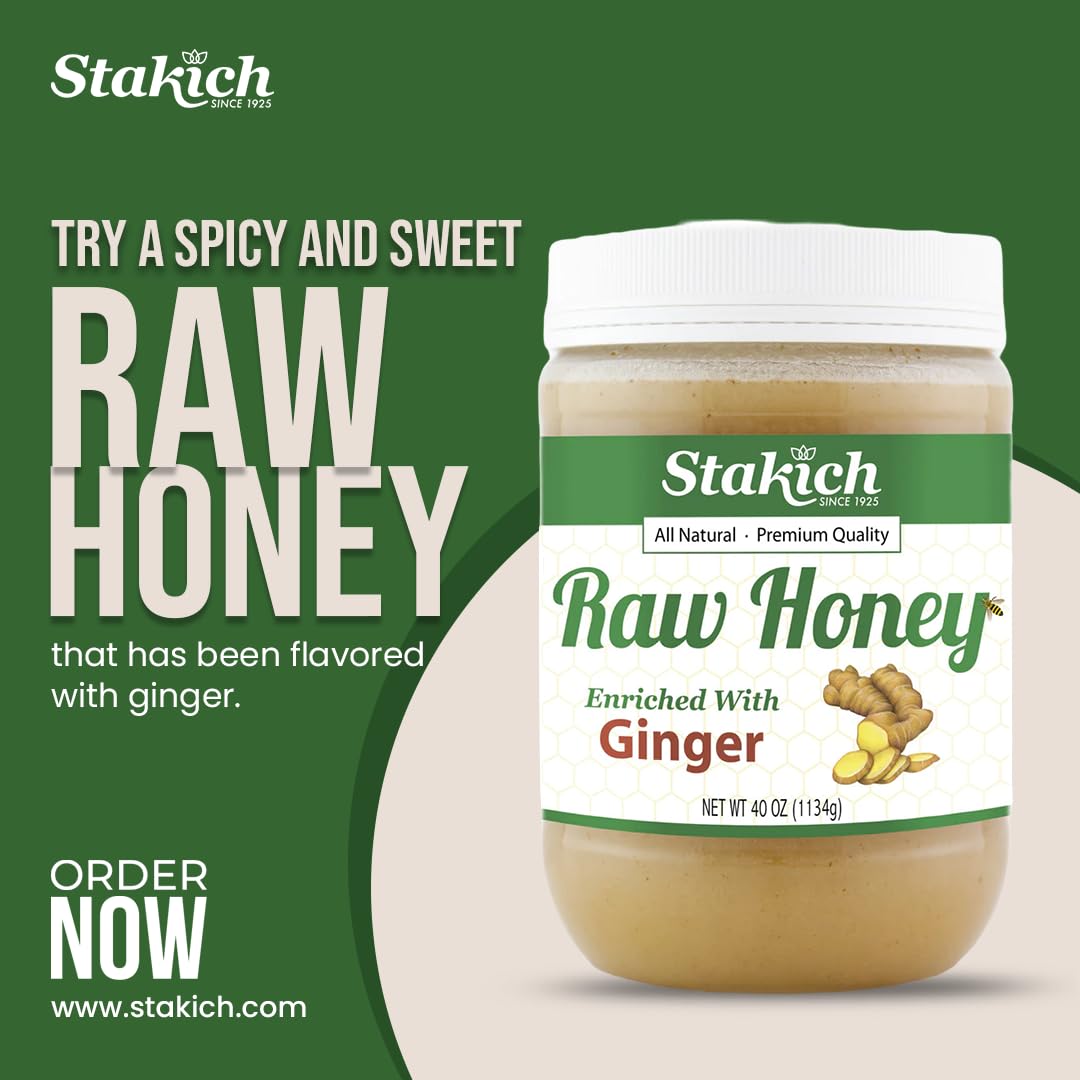 Stakich Ginger Enriched Raw Honey - Pure, Unprocessed (40 Ounce) - Image 6