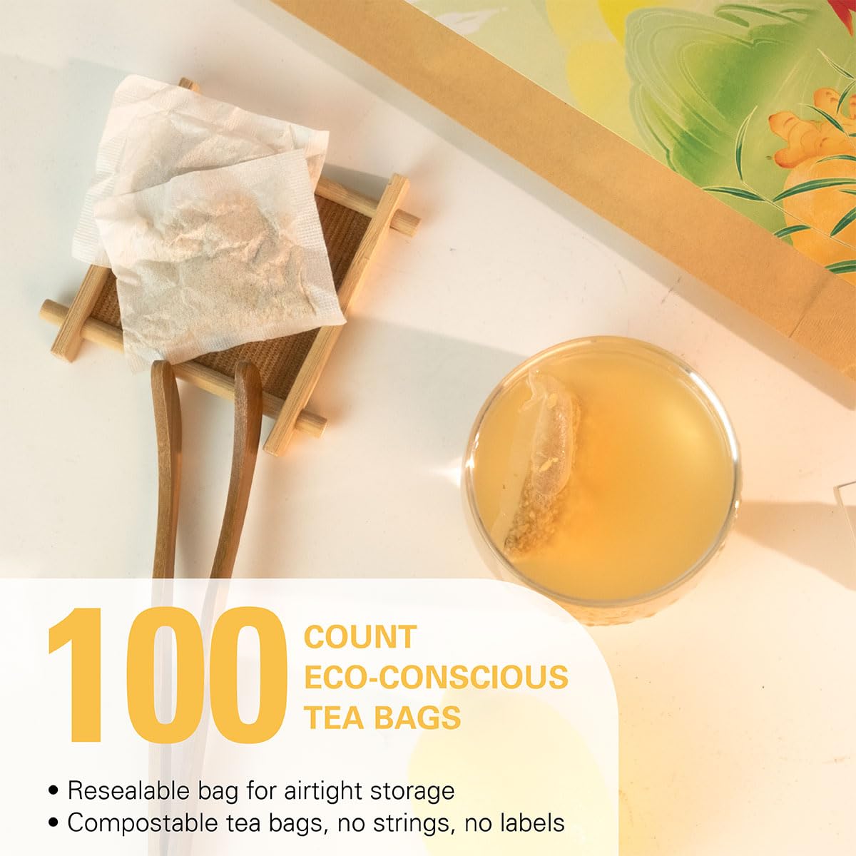 WT WEETEE Organic Ginger Tea Bags, 100% Pure Ginger Root Tea 100 Count, Caffeine Free, No Spices, No Flavors - Image 5