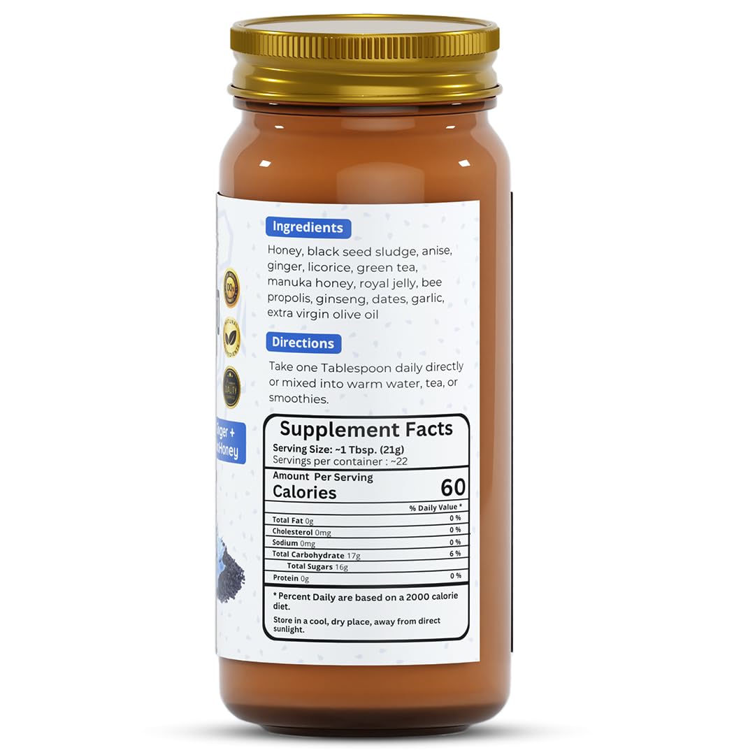 Herb To Body Black Seed Honey 16oz - Premium Superfood Blend with Organic Manuka Honey, Royal Jelly, Ginseng, Bee Propolis & Licorice, Gluten Free, Non GMO, Immune Booster - Image 2