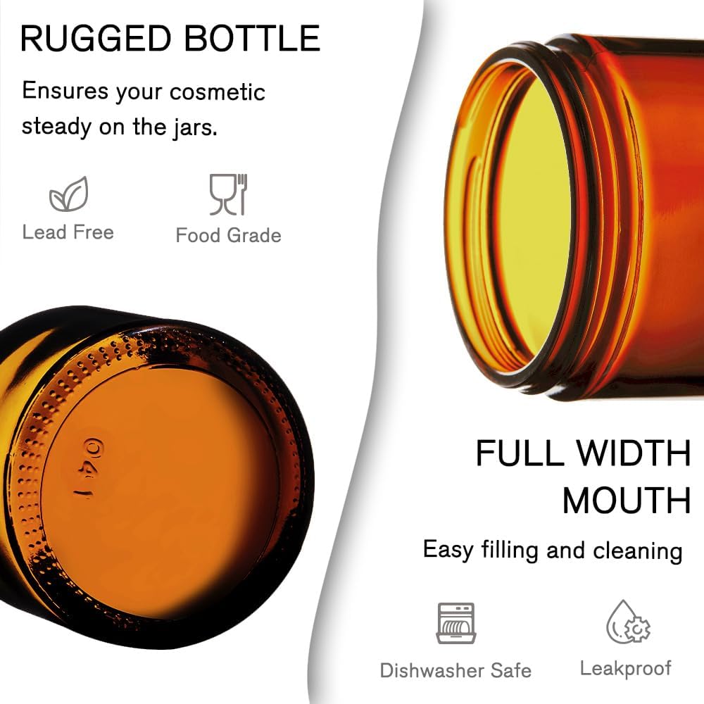 4 oz Glass Jars with Lids, 2 Pack Amber Jars with Lids & Inner Liners, Wide Mouth | Glass Black Mason Jars for Cream, Lotion, Honey, Jam, Jelly | Kitchen & Home - Image 2