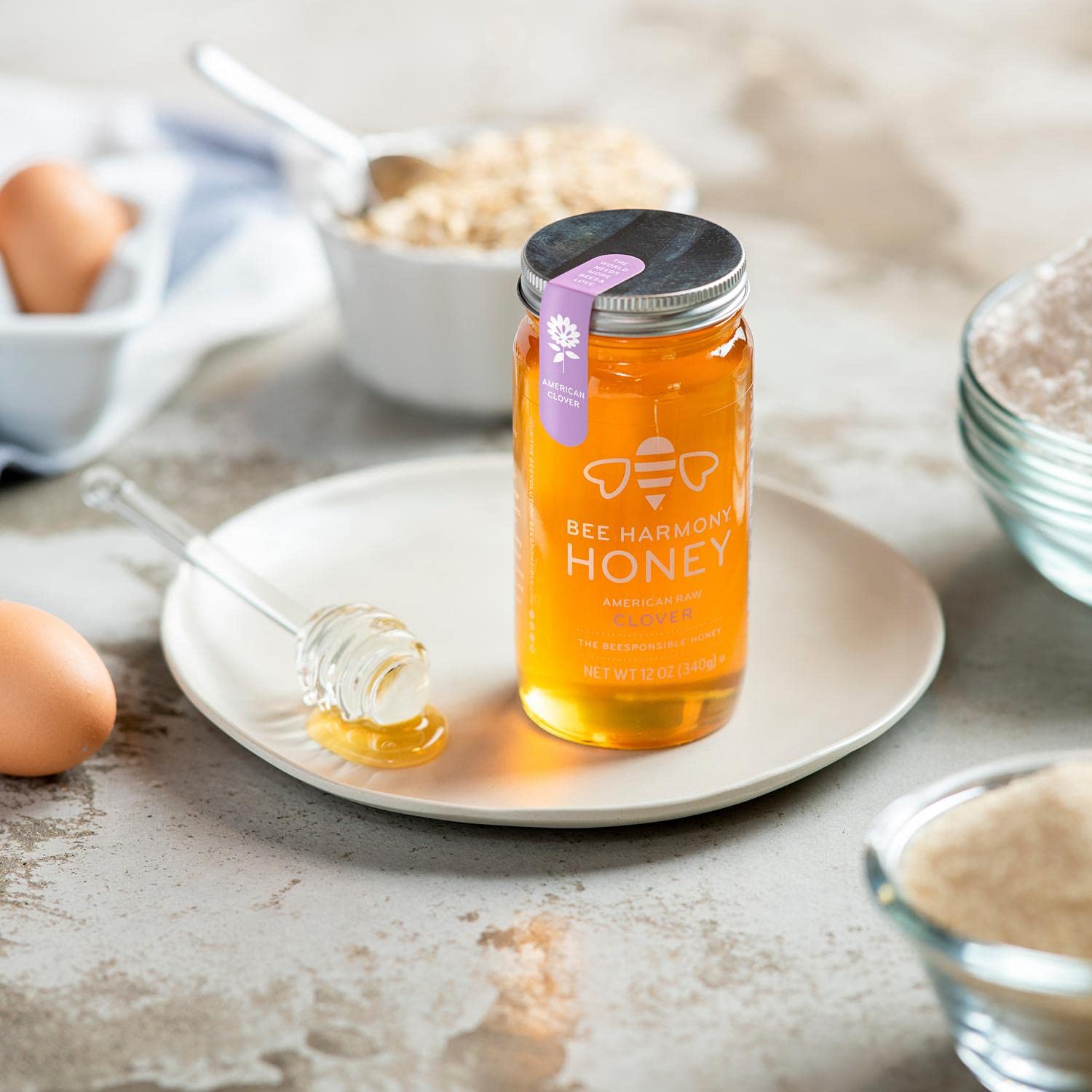 Bee Harmony Raw Clover Honey, 12 OZ (Pack of 2 Jars), Made in the USA - Image 6