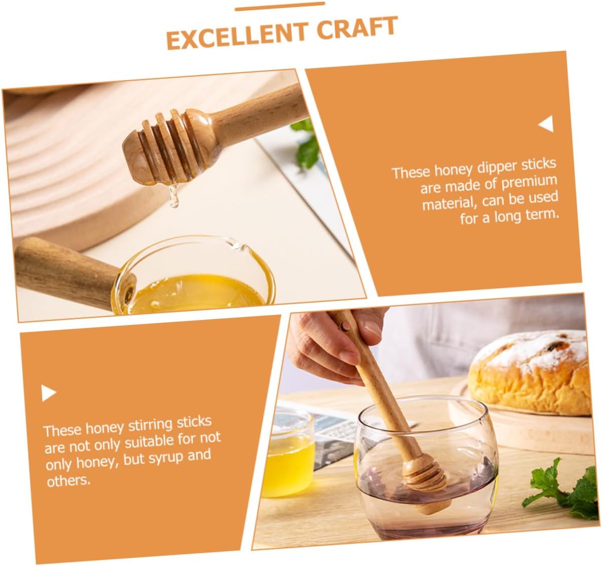 2pcs Wooden Honey Dippers Portable Stirring Sticks for Honey Syrup Jam Mixing for Household Use Easy to Clean - Image 2