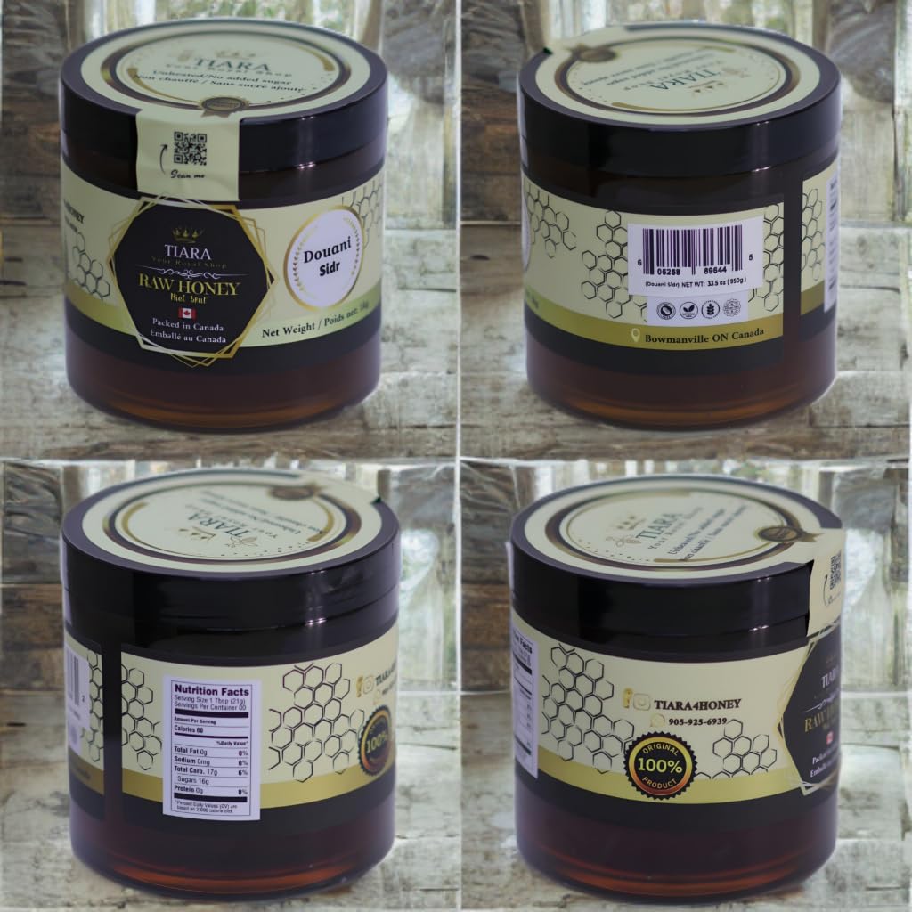 TIARA Yemeni Douani Sidr Honey – 100% Raw, Pure & Natural, CFIA Certified, Unpasteurized, Packed in Canada, Premium Quality – 33.5 Fl Oz, 950g + Free Honey Dipper Gift - Image 4