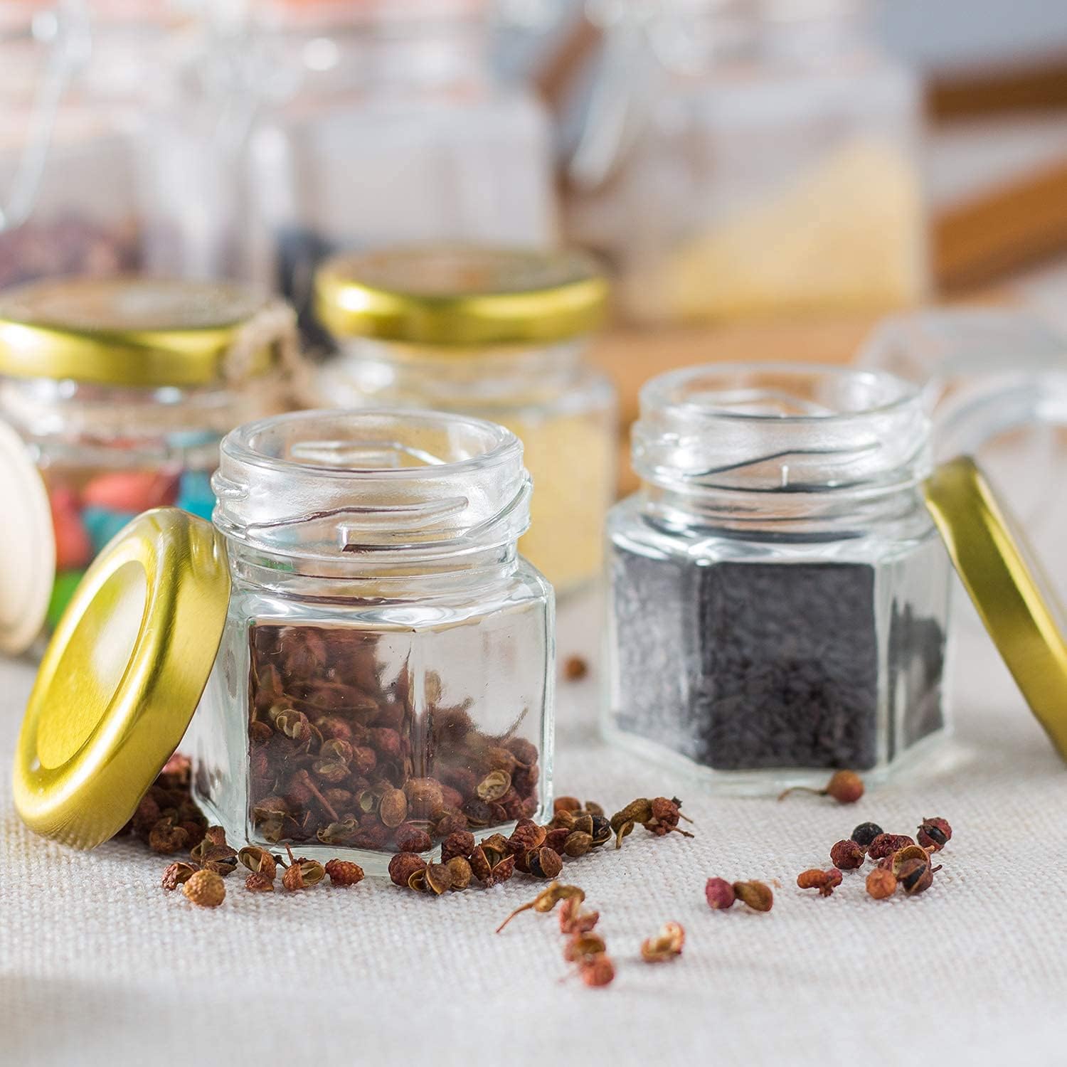 30 Pack 1.5 oz Mini Honey Jars,Hexagon Mini Glass Honey Jars with Gold Lids,Small honey Jar with dipper for Party Favors, Wedding Favors,Jams - Image 6