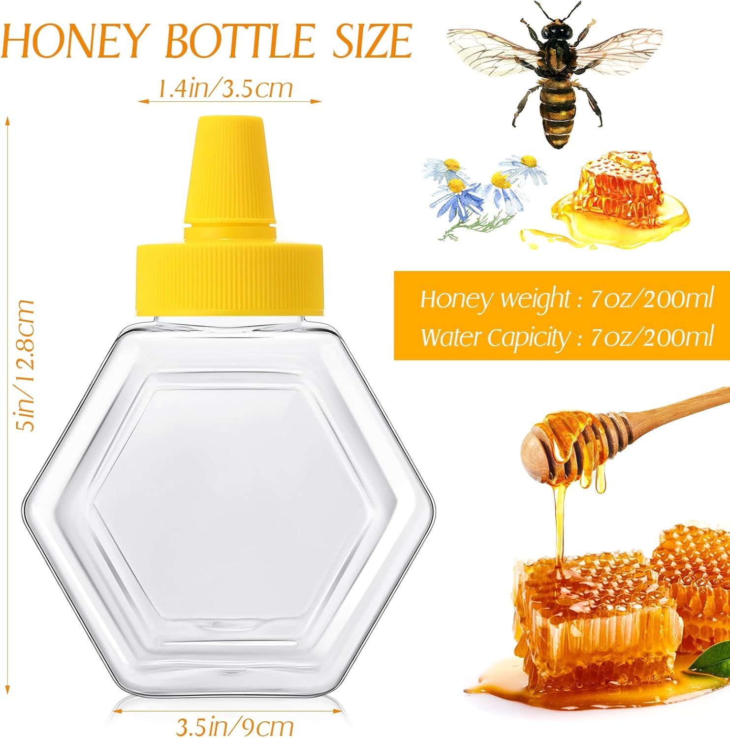 32 Pcs 7 oz Honey Squeeze Bottle Plastic Empty Beehive Bottle Jar with Spout Lid Clear Refillable Honey Containers for Condiment Storing and Dispensing Dispenser (Hexagon) - Image 2
