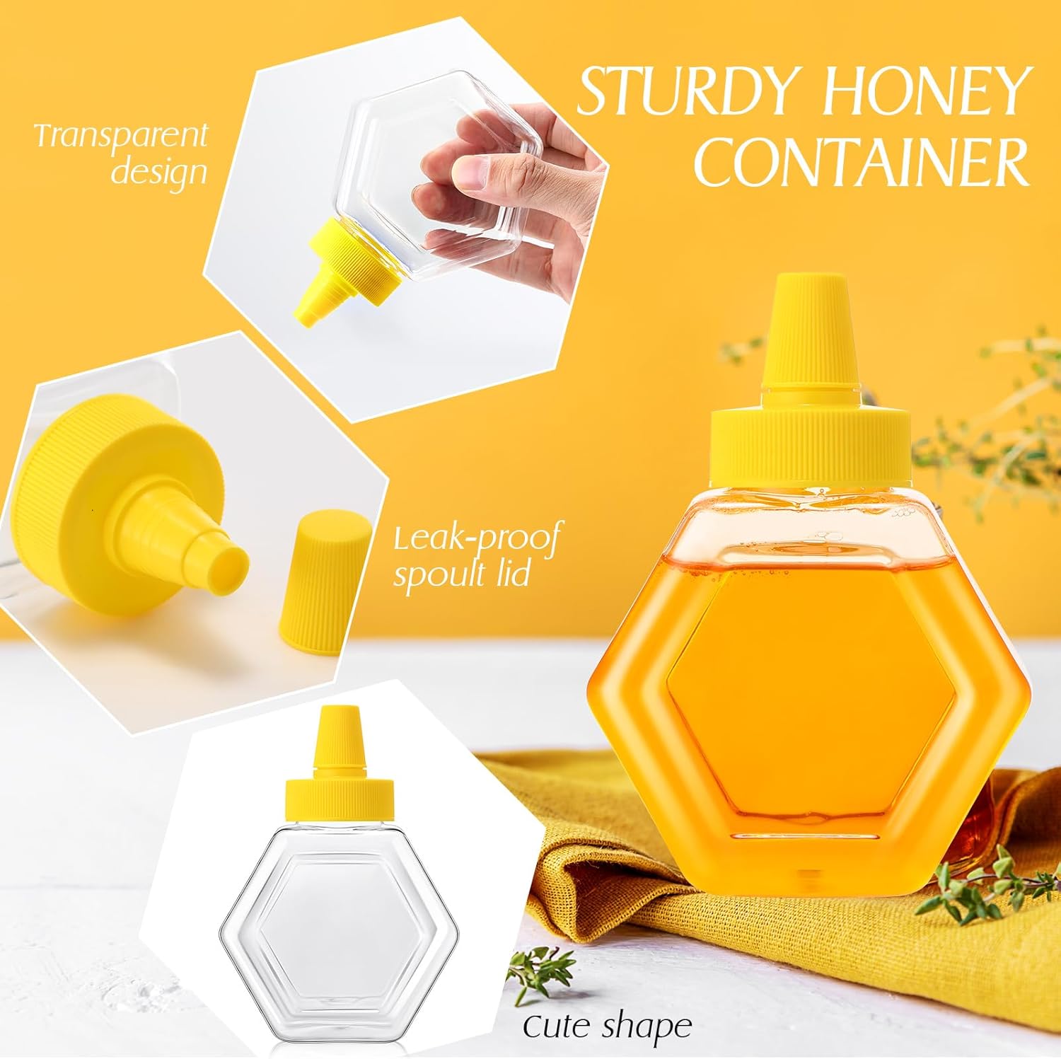 32 Pcs 7 oz Honey Squeeze Bottle Plastic Empty Beehive Bottle Jar with Spout Lid Clear Refillable Honey Containers for Condiment Storing and Dispensing Dispenser (Hexagon) - Image 3
