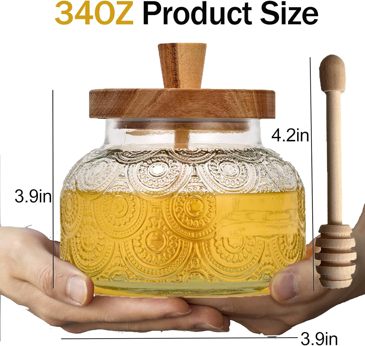 30OZ Honey Jar with Dipper and Lid, Airtight Glass Honey Pot,Honey Dispenser no Drip for Tea Time & Gifting, Elegant Honeycomb Honey Jar - Honey Pot Bottle for Maple Syrup Bee - Image 5