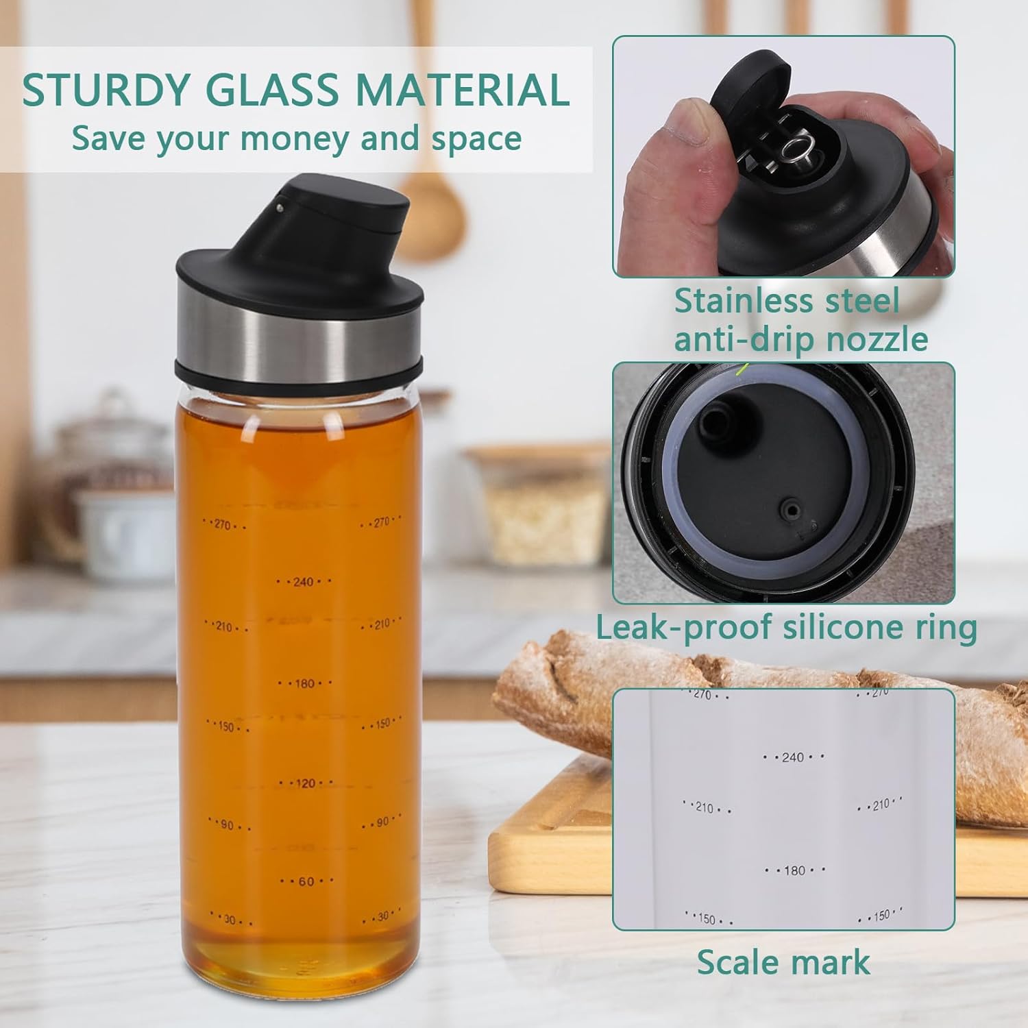 2 Pcs Honey Jar Dispenser,Glass Honey Container No Drip,Coffee Maple Syrup Creamer Salad Dressing Dispenser, Leak-Proof Oil Pot for Home Kitchen Essential Storage Holder 500ml/18oz - Image 2