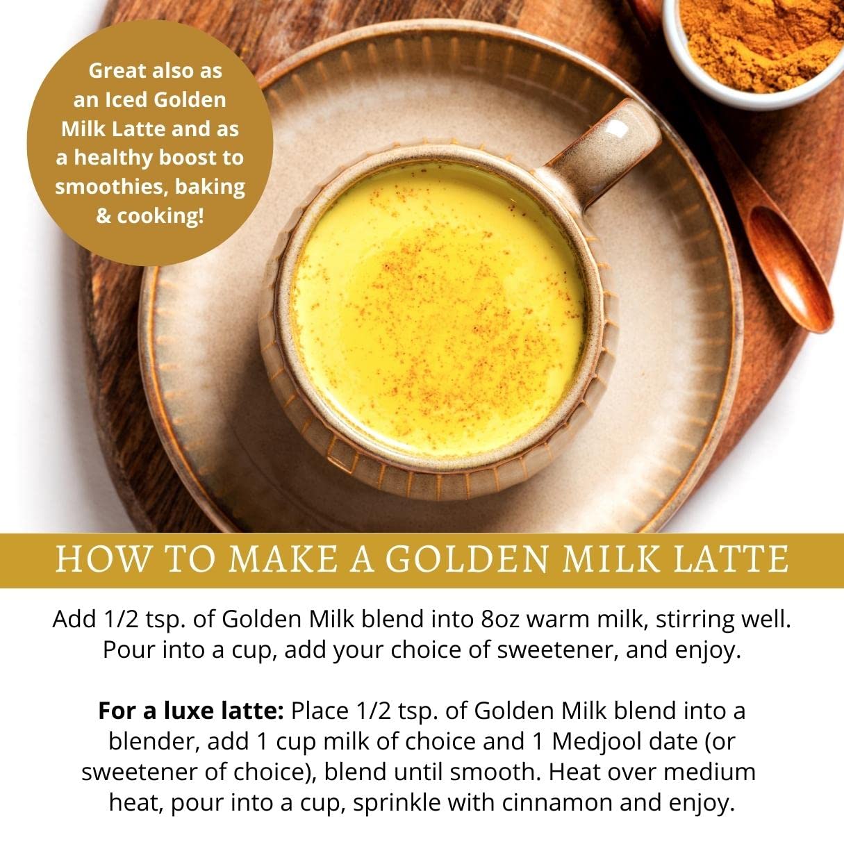 DelighTeas Organic Golden Milk Powder with Turmeric, Ginger, Ceylon Cinnamon | Ayurvedic Spices for Golden Turmeric Latte | Unsweetened, Vegan, Non-GMO, Keto | 120 Servings, 5 oz. - Image 6